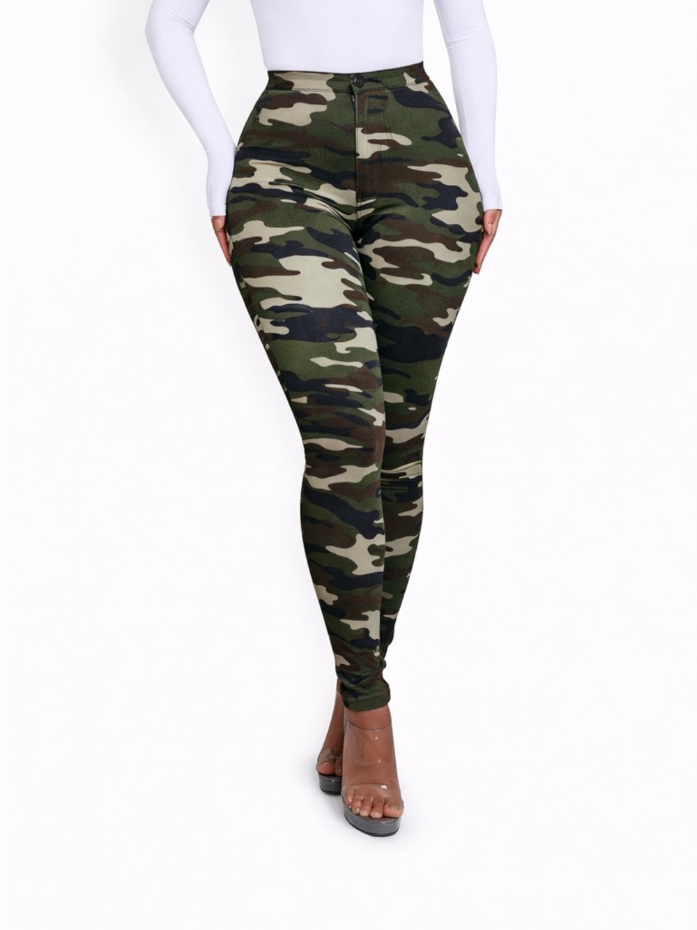 2 for $30 High-Waist Camo Skinny Pants - Olive Camo
